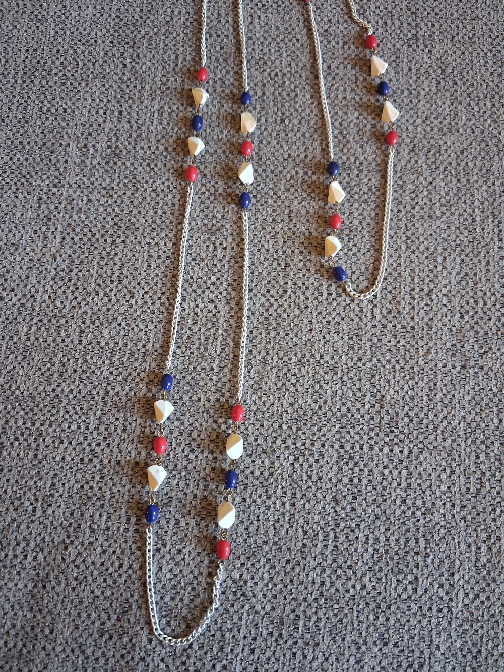 Vintage Station Necklace with Blue, Red and White Beads